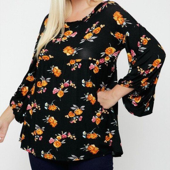Floral, Bubble Sleeve Tunic - Picture 2 of 2